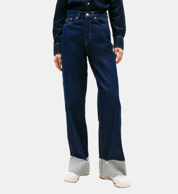 Jean ample effet stonewashed à revers en coton