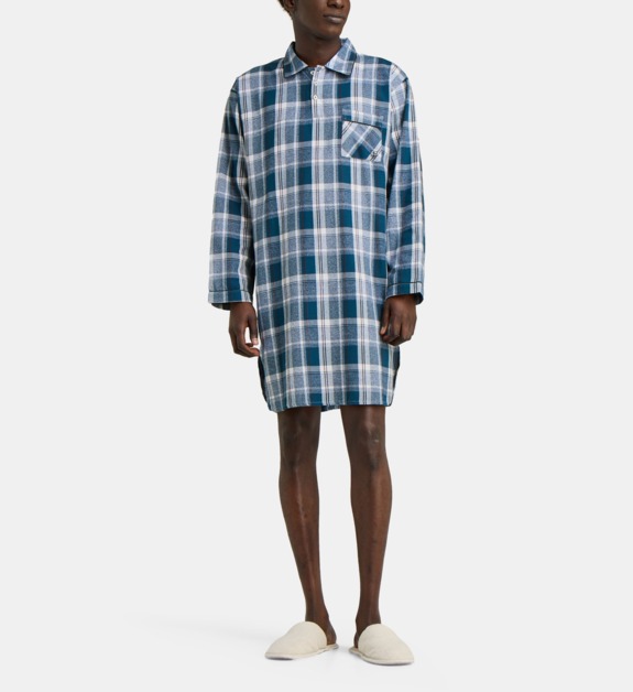 mariner - Chemise de nuit Mariner à carreaux en coton - Bleu