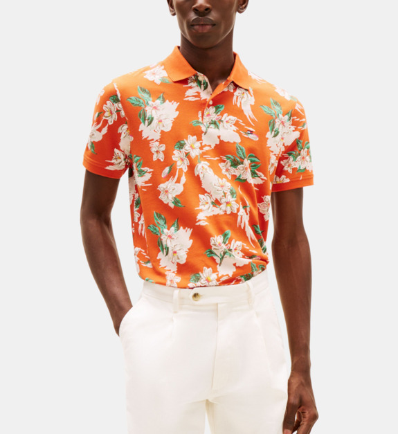 Polo droit imprimé floral en coton