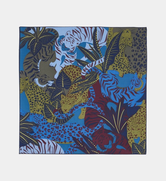 galeries lafayette - Carré Fauvelle imprimé en soie - Bleu