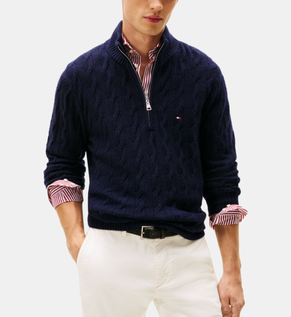 Pull droit zippé en maille signature - vue 2