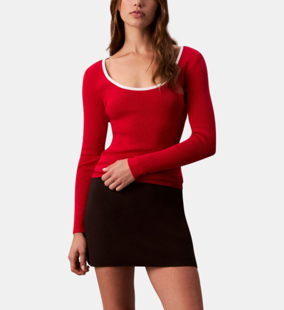 Pull côtelé ajusté col rond