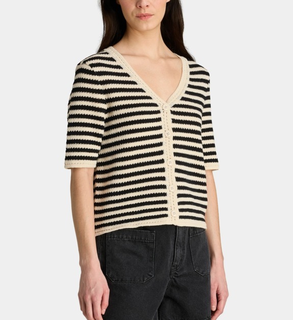 galeries lafayette - Pull pointelle Cahini rayures coton - Beige