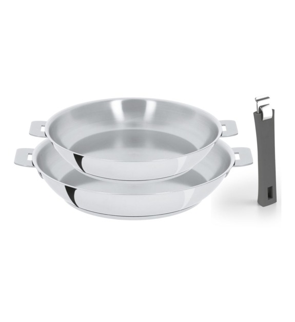 cristel - Mutine - Set 2 poêles hautes Poignée amovible inox Ø24/28 cm - Gris