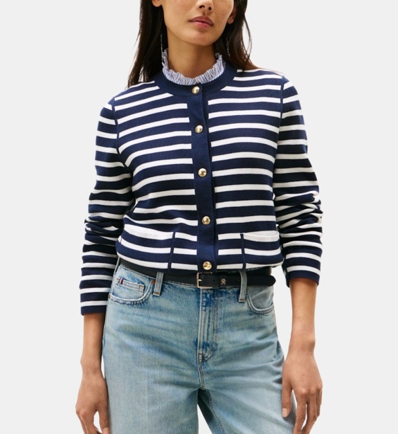 Cardigan droit réversible boutons métallisés siglés