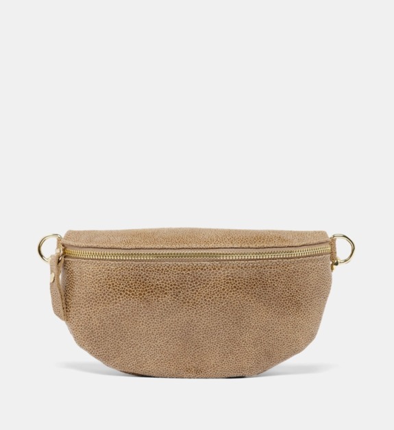 les cléias - Sac banane cuir grainé brillant - Marron