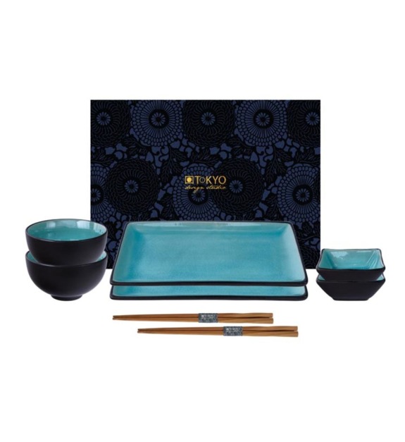 tokyo design studio - Coffret à sushi Glassy pour 2 personnes noir et turquoise - Noir