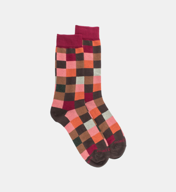 doré doré - Chaussettes classiques imprimé échiquier en coton - Marron