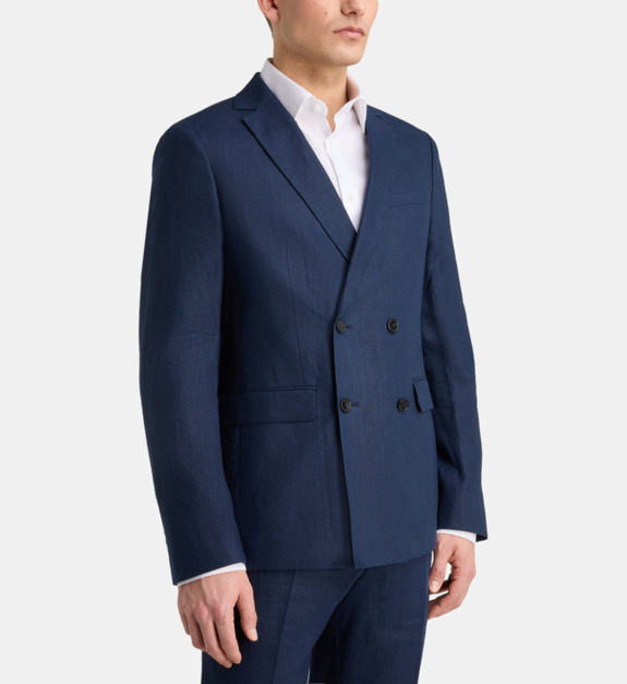 comptoir gl - Veste de costume cintrée et croisée Tropez lin - Bleu