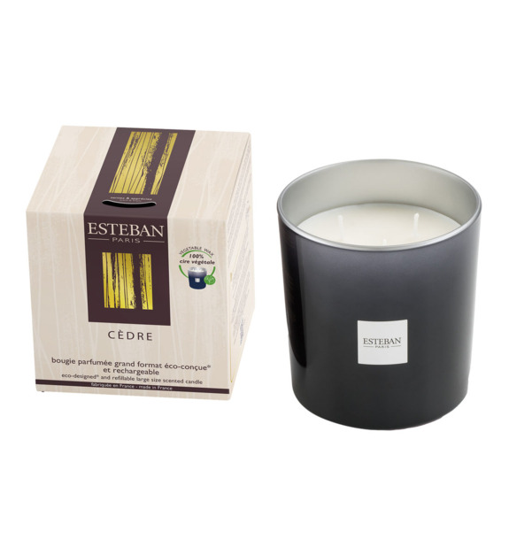 esteban paris parfums - Bougie parfumée grand format rechargeable 450 g - Cèdre - Jaune