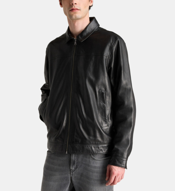 galeries lafayette - Blouson droit Neather en cuir - Noir