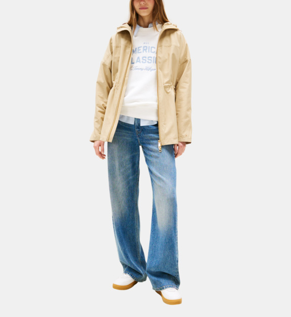 Parka ample à capuche en coton mélangé