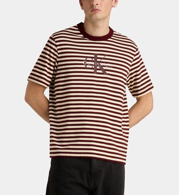 T shirt rayé logo droit en coton - vue 3