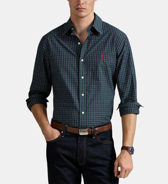 Chemise à carreaux droite en coton signature