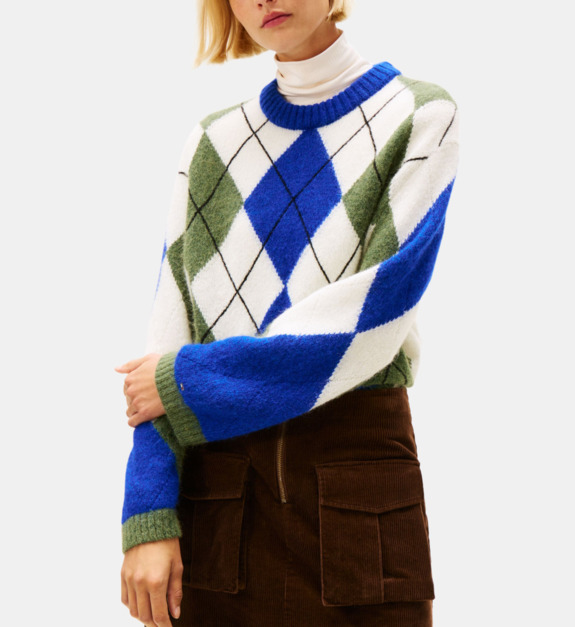 Pull Apaca Bland Argyle droit col rond signature