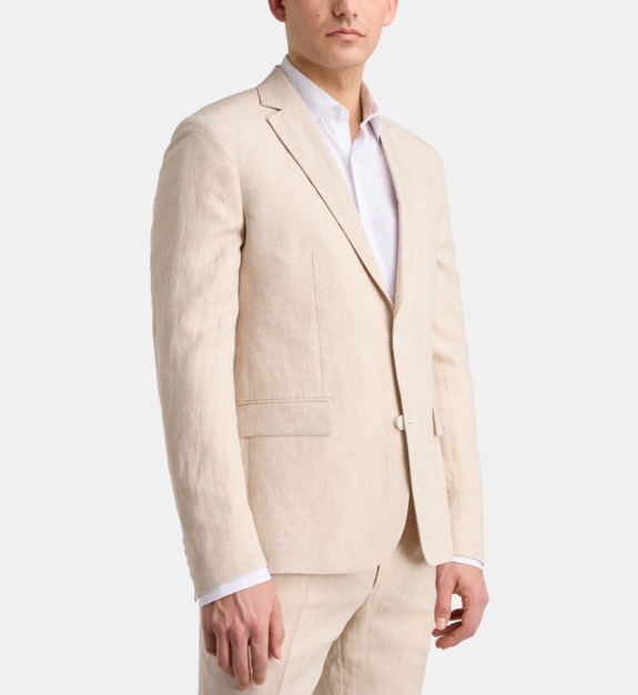 comptoir gl - Veste de costume cintrée Tilin fil à fil en lin - Beige