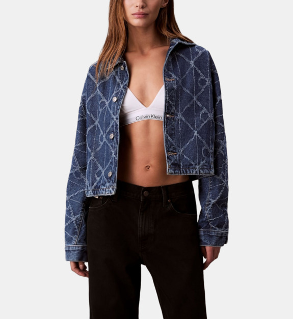 calvin klein jeans - Veste ample courte en coton motif all over - Bleu
