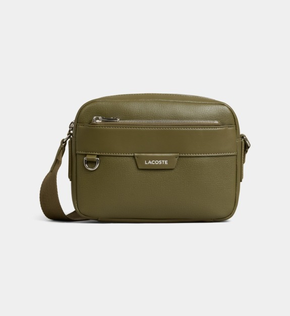lacoste - Sacoche bandoulière Ossian reporter en cuir de vachette - Vert
