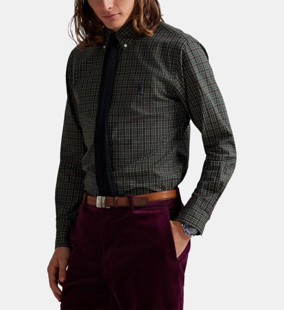 Chemise à carreaux droite en coton signature - vue 2