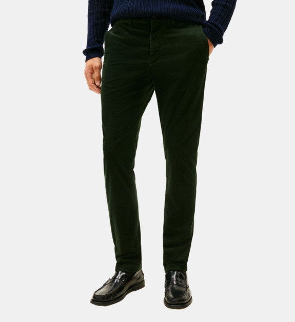 Pantalon droit en coton finition velours côtelé