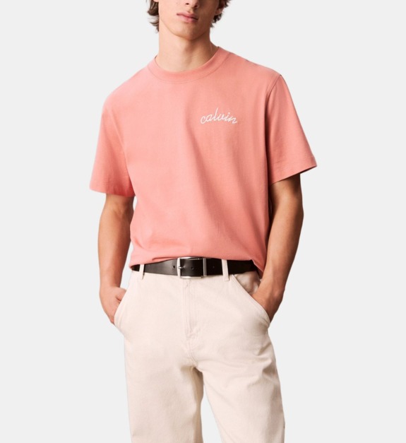 calvin klein jeans - T-shirt ample coton signature poitrine - Rose