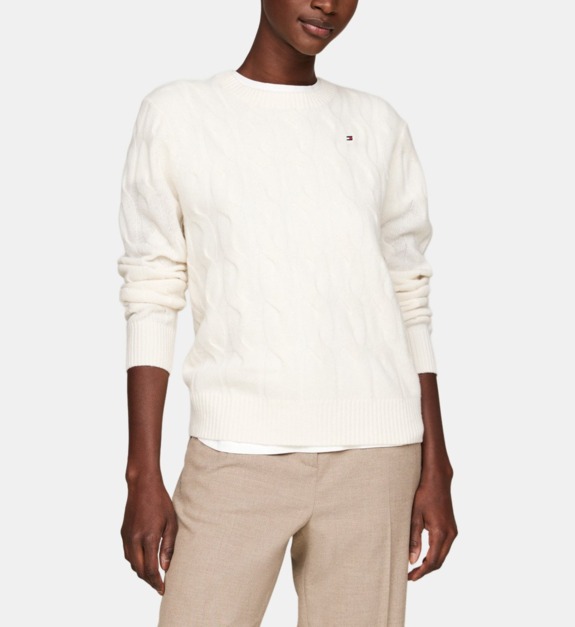 Pull droit maille câble laine - vue 3