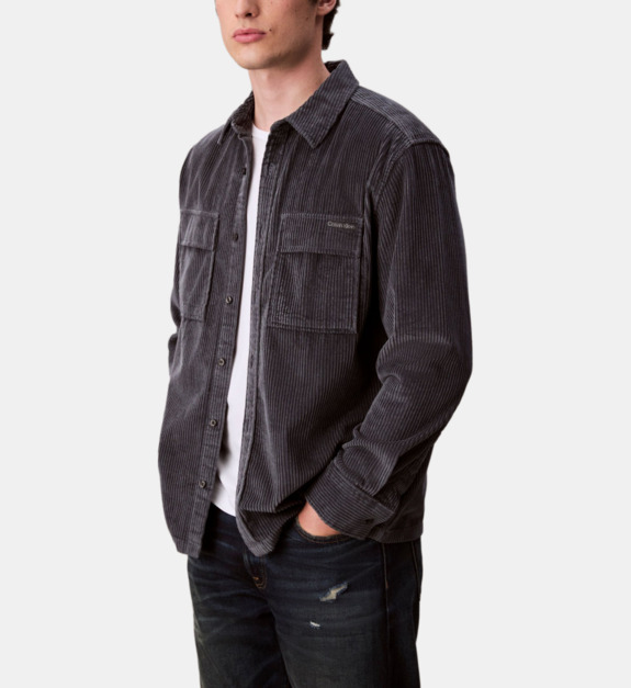 Chemise côtelée droite poches plaquées