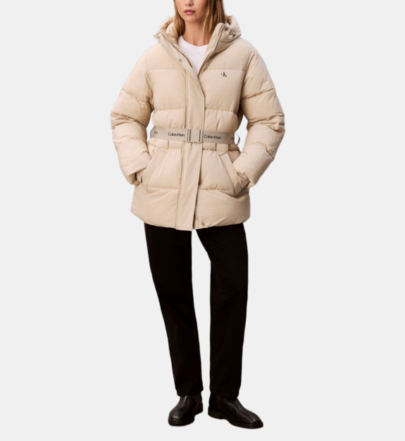 Doudoune à capuche matelassée ceinture signature