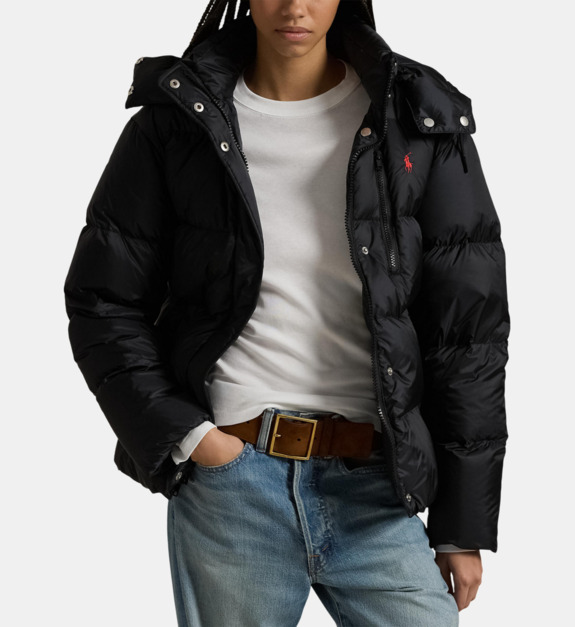 polo ralph lauren - Doudoune ajustée Crly à capuche mi-longue - Noir