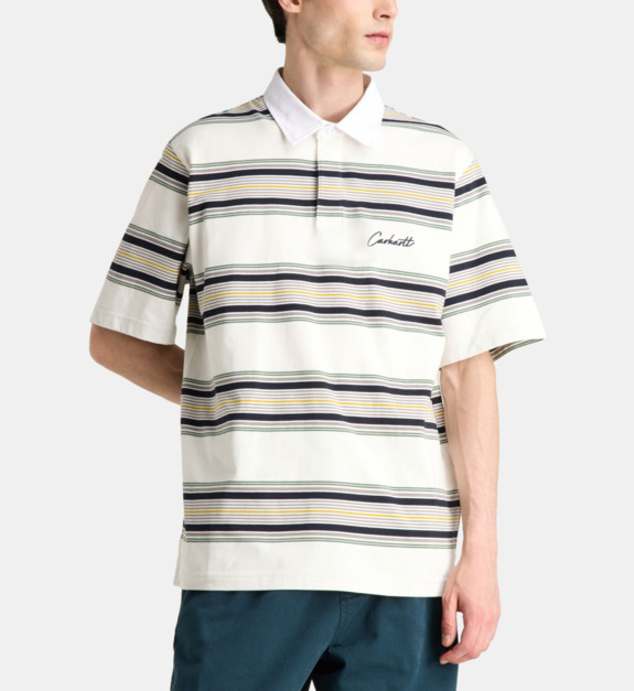 carhartt wip - Polo esprit rugby Gaines rayé en coton - Blanc