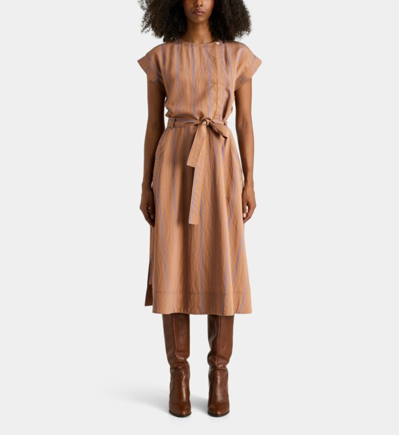 jodhpur - Robe Mattew rayée droite mi-longue - Marron