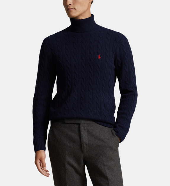 polo ralph lauren - Pull droit laine et cachemire homme - Bleu