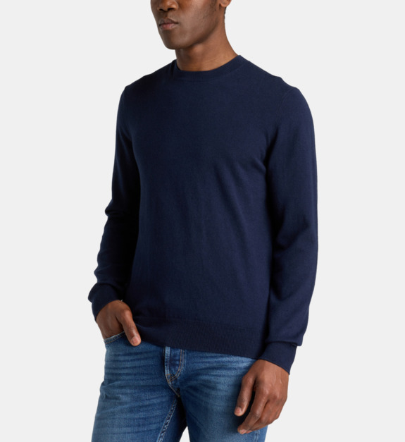 replay - Pull droit coton et cachemire - Bleu