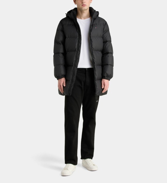 tommy jeans - Parka matelassée mi-longue à capuche en nylon - Noir