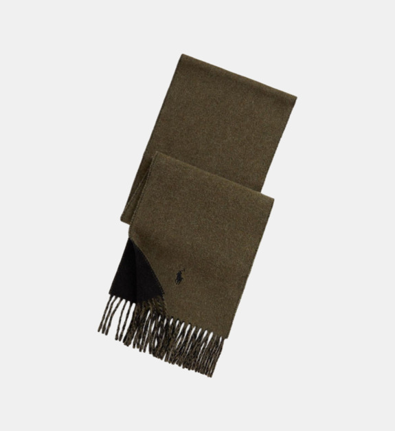 polo ralph lauren - Echarpe revers en laine mélangée bords à franges signature - Vert