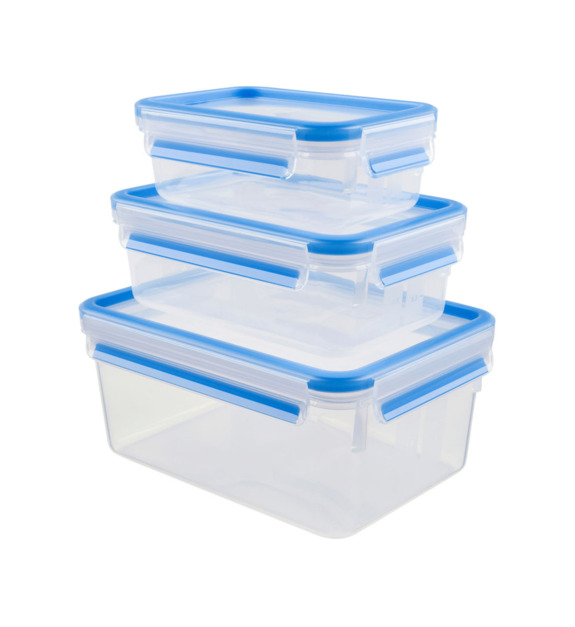 emsa - Set 3 boîtes rectangulaires Clip & Close bleu 55+100+220 cl - Bleu