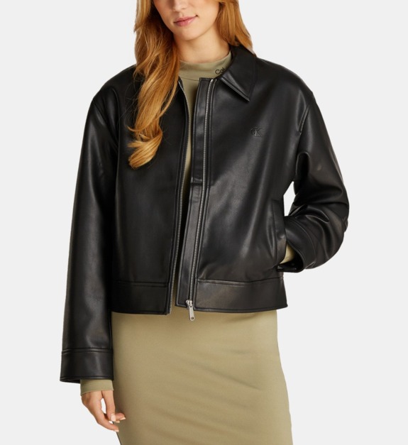 calvin klein jeans - Veste enduite courte droite zippée - Noir