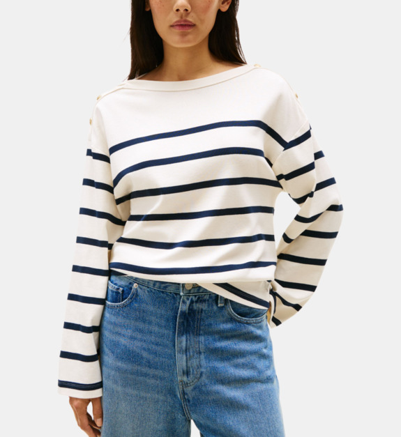 T shirt Tommy Hilfiger LWK GOLD BUTTON BOAT NK LS TEE EU