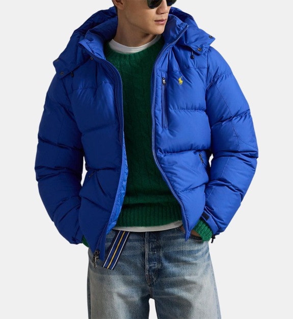 polo ralph lauren - Doudoune droite effet matelassé capuche - Bleu