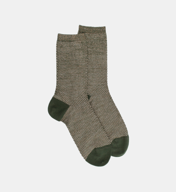 doré doré - Chaussettes laine mélangée micro rayures et pois lurex - Vert