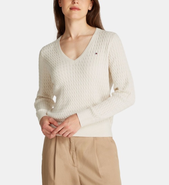 tommy hilfiger - Pull droit maille câble coton - Beige