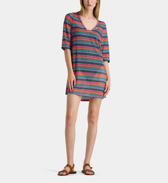 livia - FIGUERAL - Robe droite courte Badami motif géométrique - Rose