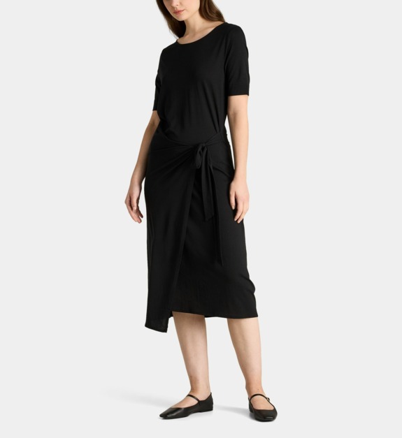 galeries lafayette - Robe portefeuille midi drapée Calypso en jersey - Noir