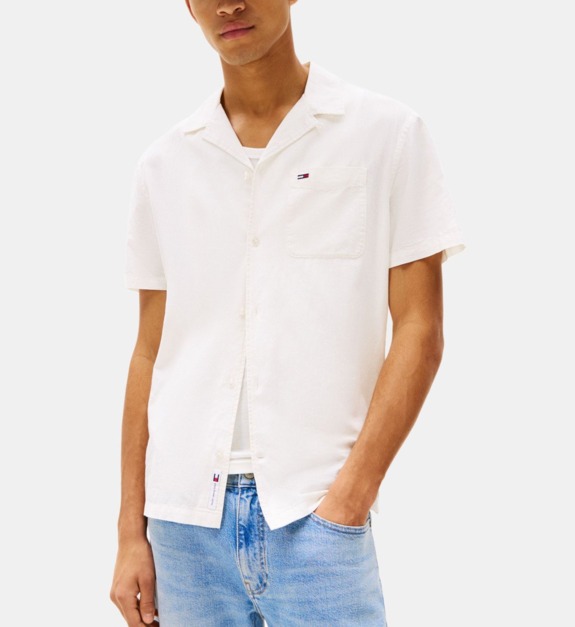 tommy jeans - Chemisette droite coton et lin - Beige