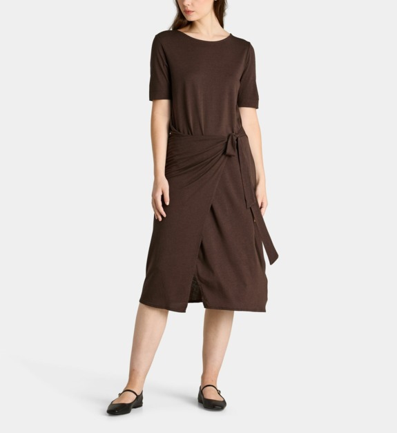galeries lafayette - Robe portefeuille midi drapée Calypso en jersey - Marron