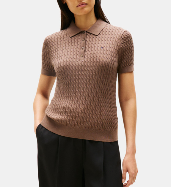 Pull polo manches courtes maille câble en coton