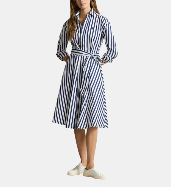 polo ralph lauren - Robe chemise mi longue Ela imprimé rayé coton - Blanc