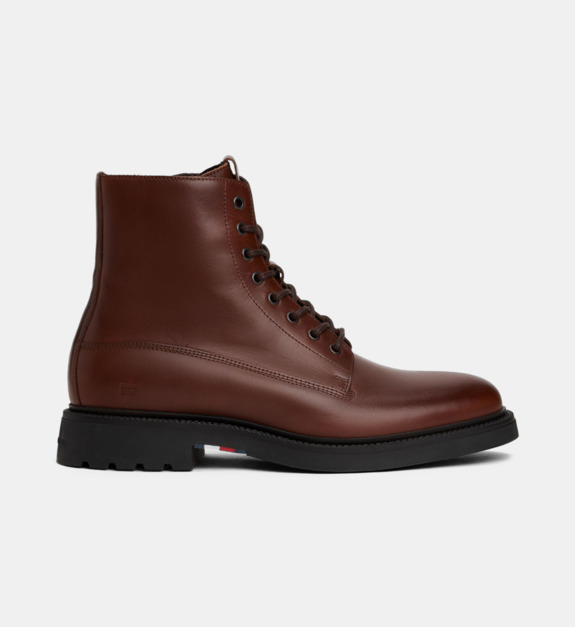 tommy hilfiger - Bottes en cuir fermeture à lacets signature - Marron