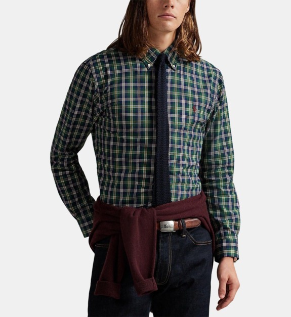 Chemise à carreaux droite en coton signature - vue 3