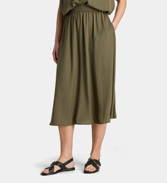 galeries lafayette - Jupe midi fluide Lucerne Sat satin lavé - Vert